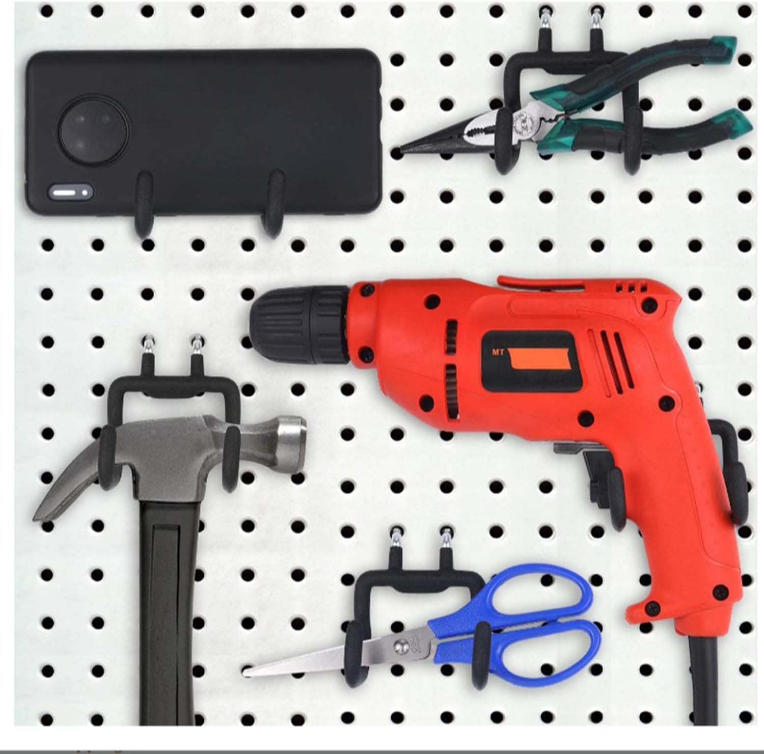 Maxmoral 2PCS 90x63mm Straight Hook Nailboard Hook Nailboard Drill Bit Holder Nailboard Double Power Tool Black Pegboard Flat Utility Hook Nailboard Organisation Accessories for Pneumatic Tool