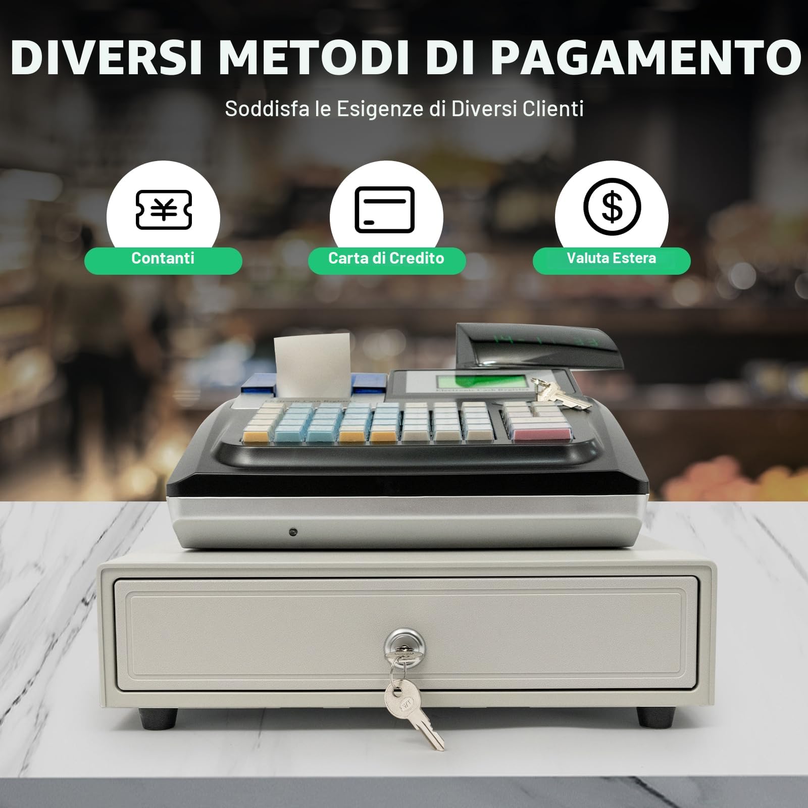 Registratore di Cassa Elettronica per Gastronomia al Dettaglio - Sistema Solido Con 48 Tasti, Display Digitale, 40W - Attrezzato per il Commercio