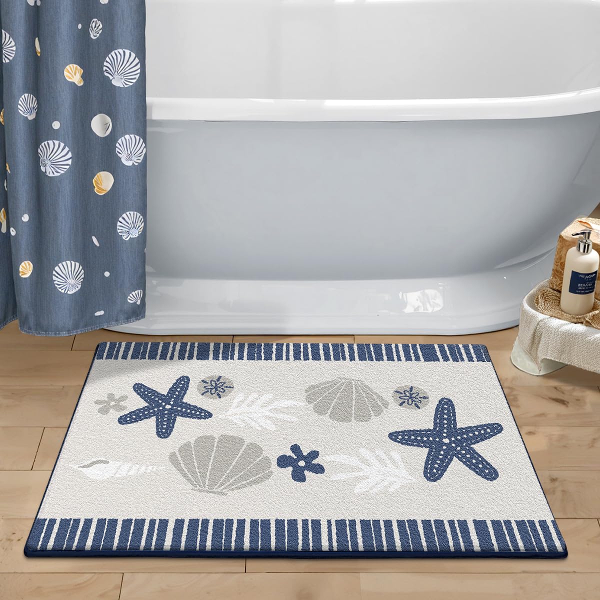 Badezimmermatte rutschfest 50X80Cm Blauer Stern Badematte Rutschfester,Badteppich Machine Washable for Shower, Bath and Toilet,Mikrofaser,Schnelltrocknende,Antibakteriell