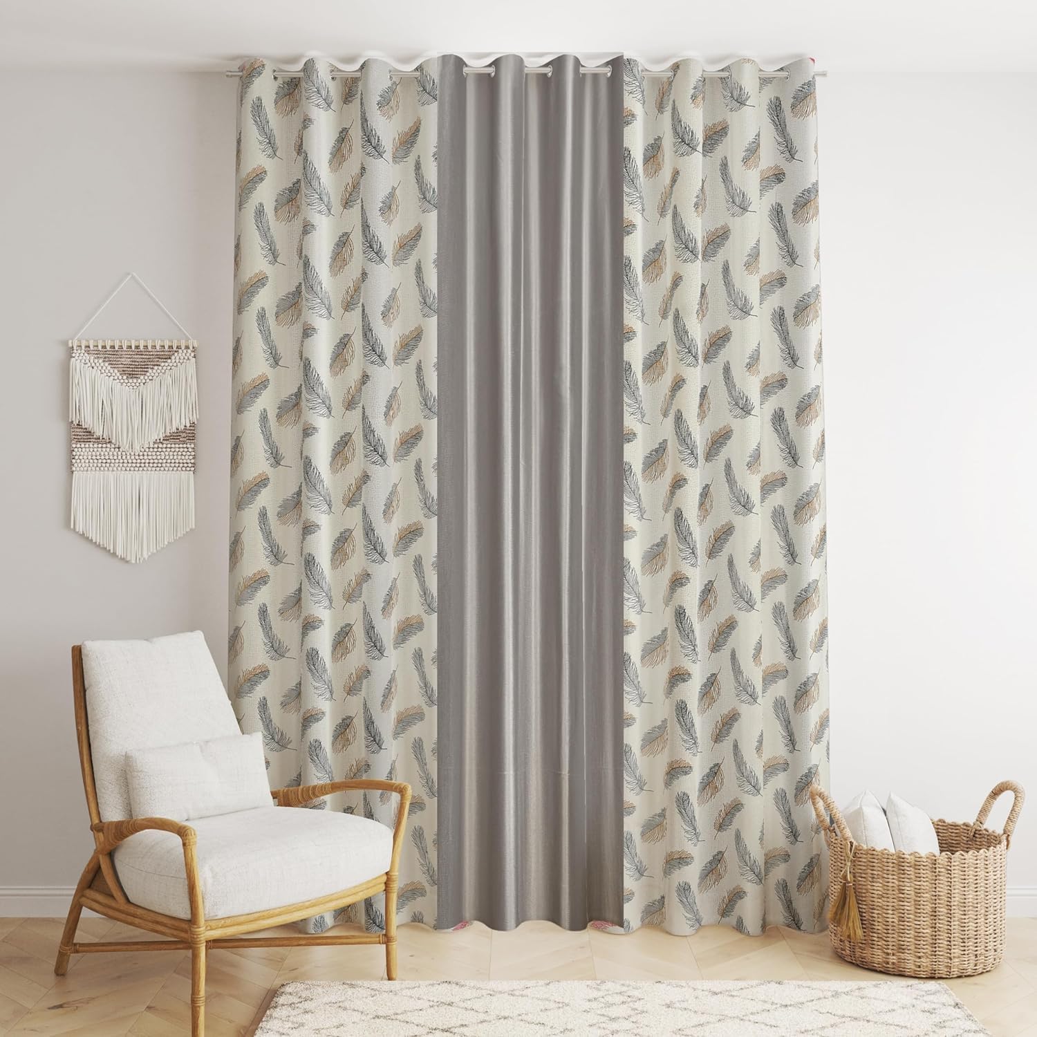 POLARTAINS Polyester Curtains 7 Feet Long Set Of 3 For Door (Grey 4 Ft X 7 Ft, Floral, Opaque, Grommet Curtains) (B0BGF1G62H) Amazon Price History, Amazon Price Tracker