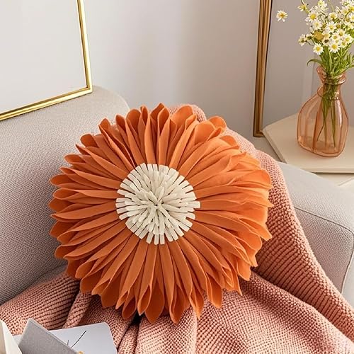 Miniatura 8 de WAIUYIA Almohada redonda suave y redonda con forma de girasol, cojín en forma de margarita, hecha a mano, almohada decorativa de flores de felpa