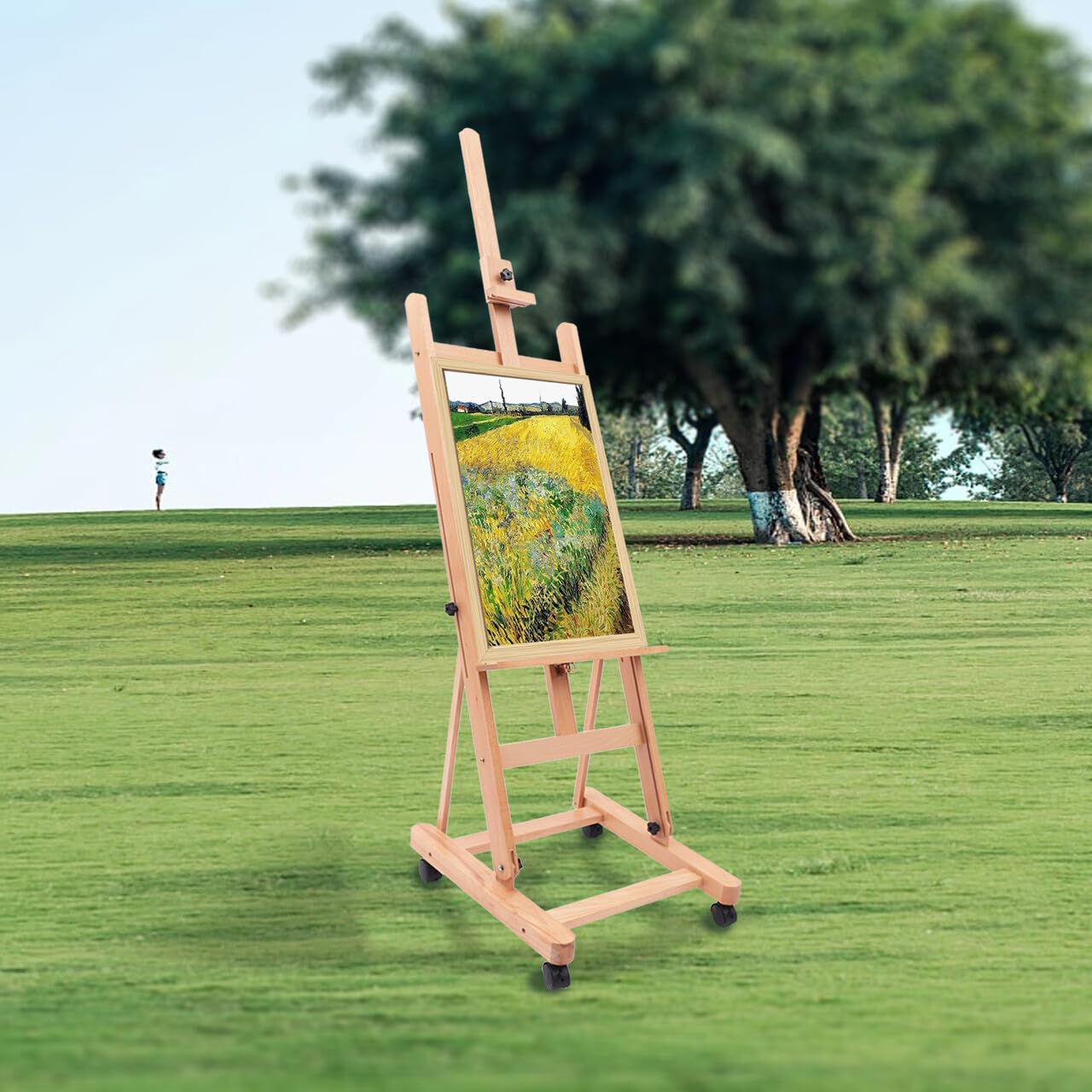 Caballete de madera portátil, ajustable, pintura artística, marco en H, pintura móvil, fácil de pintar, publicidad exterior, adecuado para niños y adultos, caballete de artista