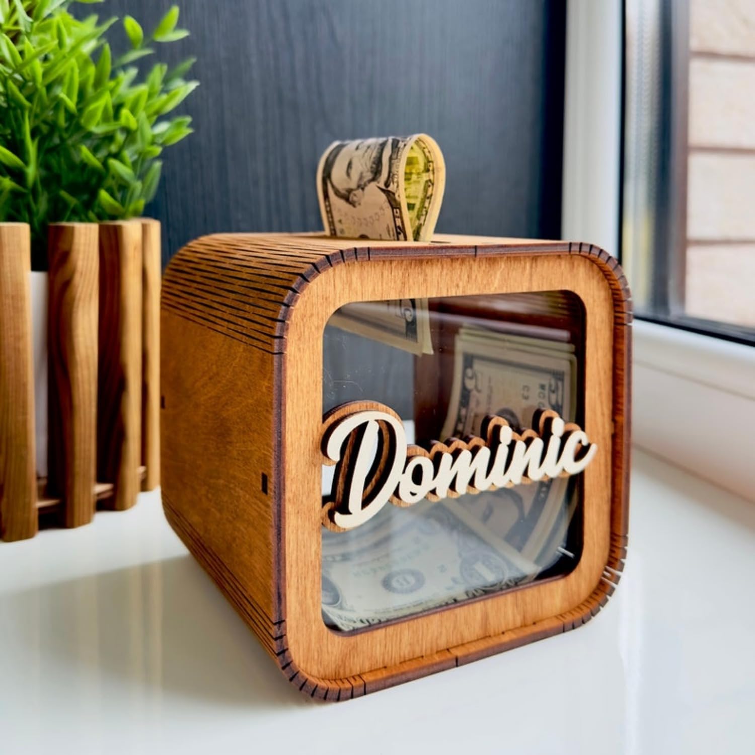 Tirelire En Bois Personnalisée Pour Enfant - Avec Nom Et Date De Naissance - Cadeau D’anniversaire, Noël, Baptême - Éducative Et Décorative