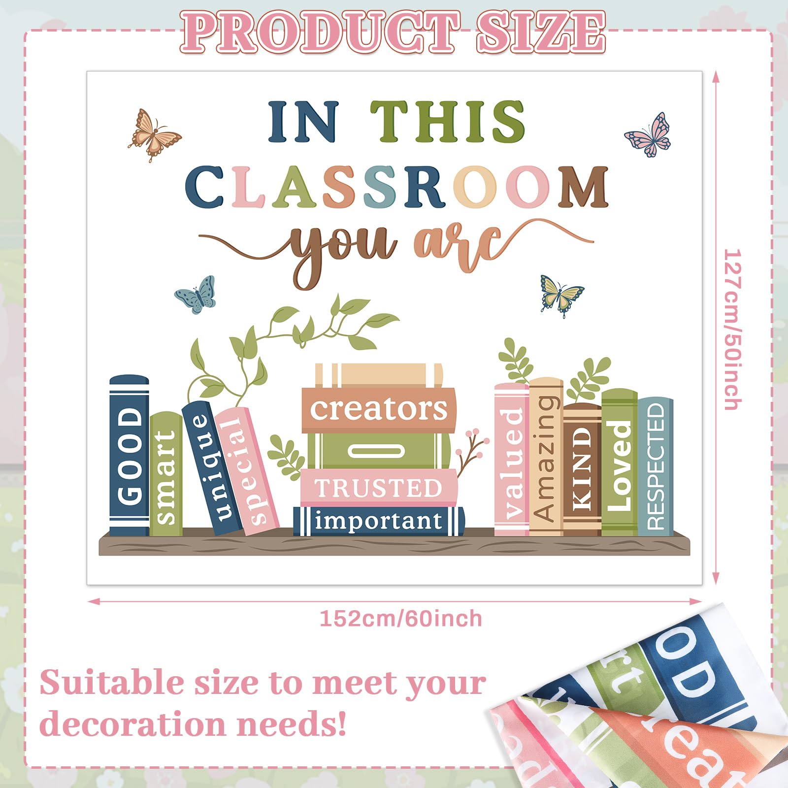 QOUBAI Tapiz de bienvenida para el aula de regreso a clases, bohemio, motivacional, primer día de escuela, tablón de anuncios, decoración positiva de fondo para jardín de infantes, decoración de pared