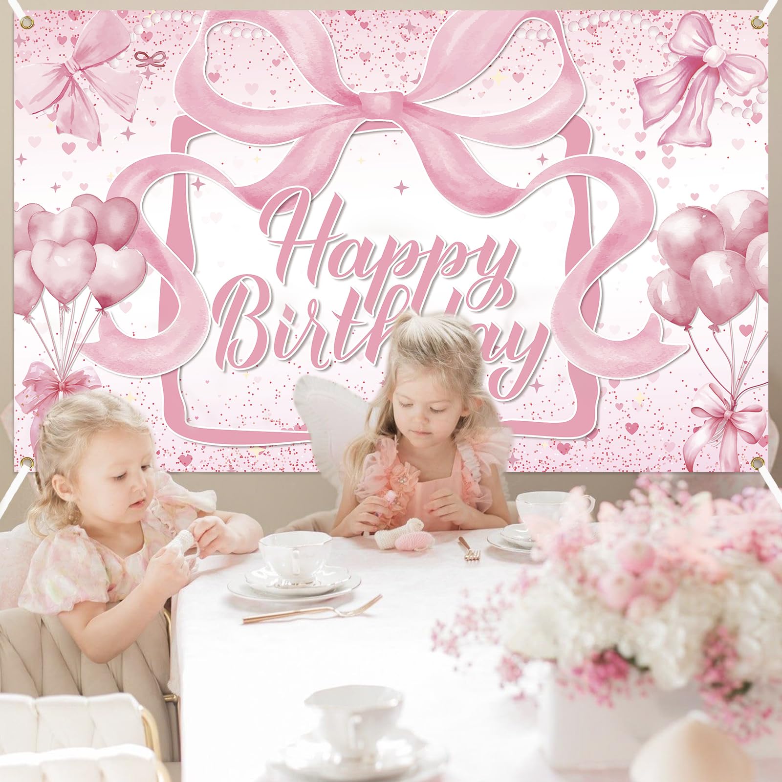 JeVenis 1. Geburtstag Banner Für Mädchen – Rosa Schleifen-Deko Set