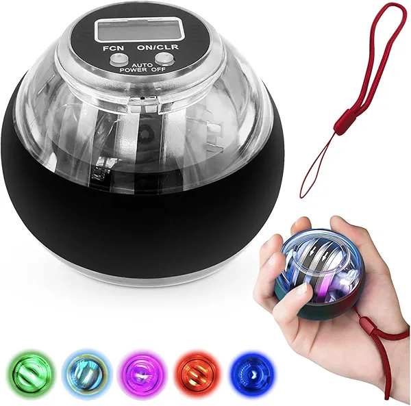 Fmnung Curaball Hand Exerciser, Gyro Ball Wrist Exerciser, Torque Ball Hand with Counter & Light