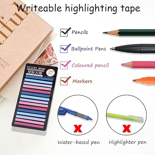 Miniatura 3 de 2700 unidades de cinta de resaltado transparente, tiras cortas reutilizables resaltadores de libros extraíbles, pestañas adhesivas para notas para