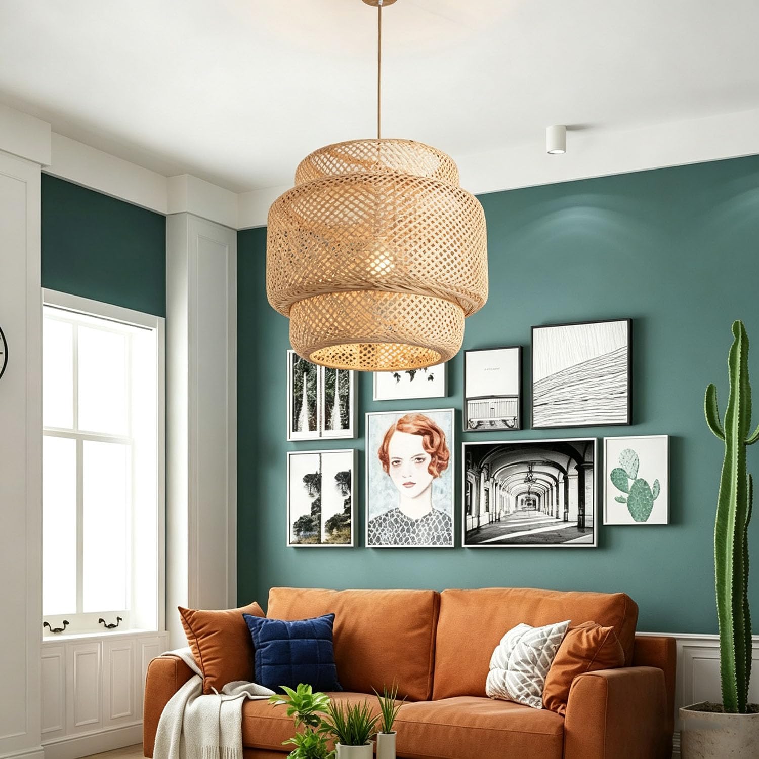 Piptyllite Handcrafted Bamboo Pendant Light, Chinese Rustic Style for Dining Room, Bedroom & Tea Room,40cm