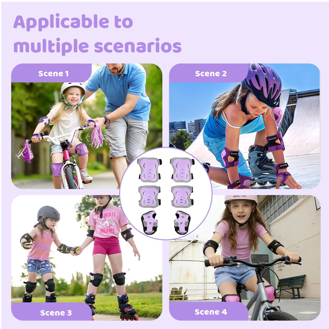 PHYNDR Kit de protección para niños, 6 en 1 Ginocchiere, Basura, Tutor Pulso Proteczioni Set, Equipo de protección regulable para skateboard, scooter y rollerblade — view 6