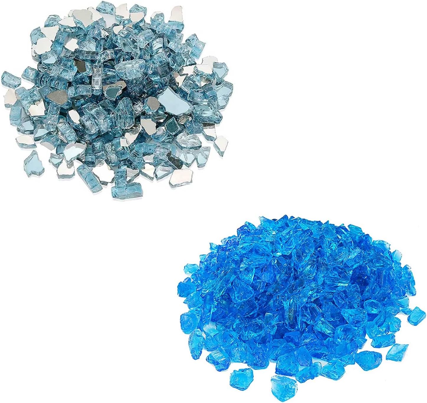GRISUN Blue Fire Glass for Fire Pit, 1/2 Inch High Luster Reflective Tempered Glass Rocks for Natural or Propane Fireplace, Safe for Outdoors and Indoors Firepit Glass, 20 Pounds