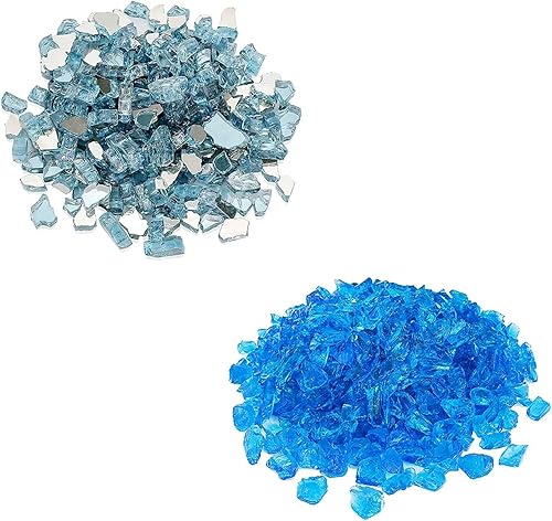 GRISUN Vidrio ignífugo azul para hoguera, 12 pulgada de alto brillo reflectante rocas de vidrio templado para chimenea natural o propano, seguro