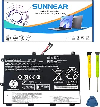 45N1750 45N1751 Laptop Battery Replacement for Lenovo ThinkPad Yoga 11e 20D9 20DA 20E6 20E8 20ED 20EE Series Notebook 45N1748 45N1749 7.4V 34Wh 4600mAh
