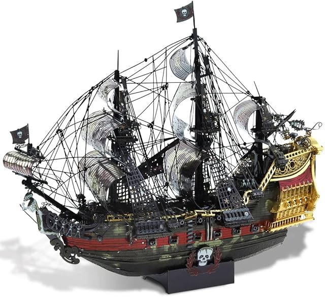 Piececool 3D Metal Puzzle Jigsaw for Adults - Queen Anne's Revenge Pirate Ship DIY 3D Metal Model Kits,Ideal Christmas Birthday Gifts for Adults,307Pcs