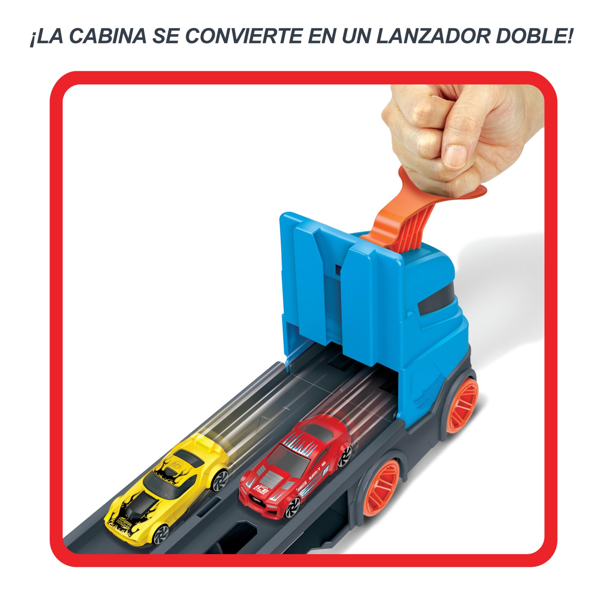 Hot Wheels Camión de Transporte Convertible en Pista para Coches de Juguete, almacena 20 vehículos, Incluye 3 Die-Casts (Mattel GVG37)