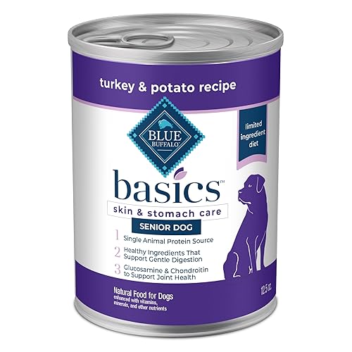 Blue Buffalo Basics Grain-Free Senior Wet Dog Food, Skin & Stomach Care, Limited Ingredient Diet, Turkey Recipe, 12.5-oz. Cans, 12 Count