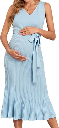 V FOR CITY Maternity Dress - Sleeveless Knit Mid-Length Pregnancy & Nursing Dress For Spring/Summer