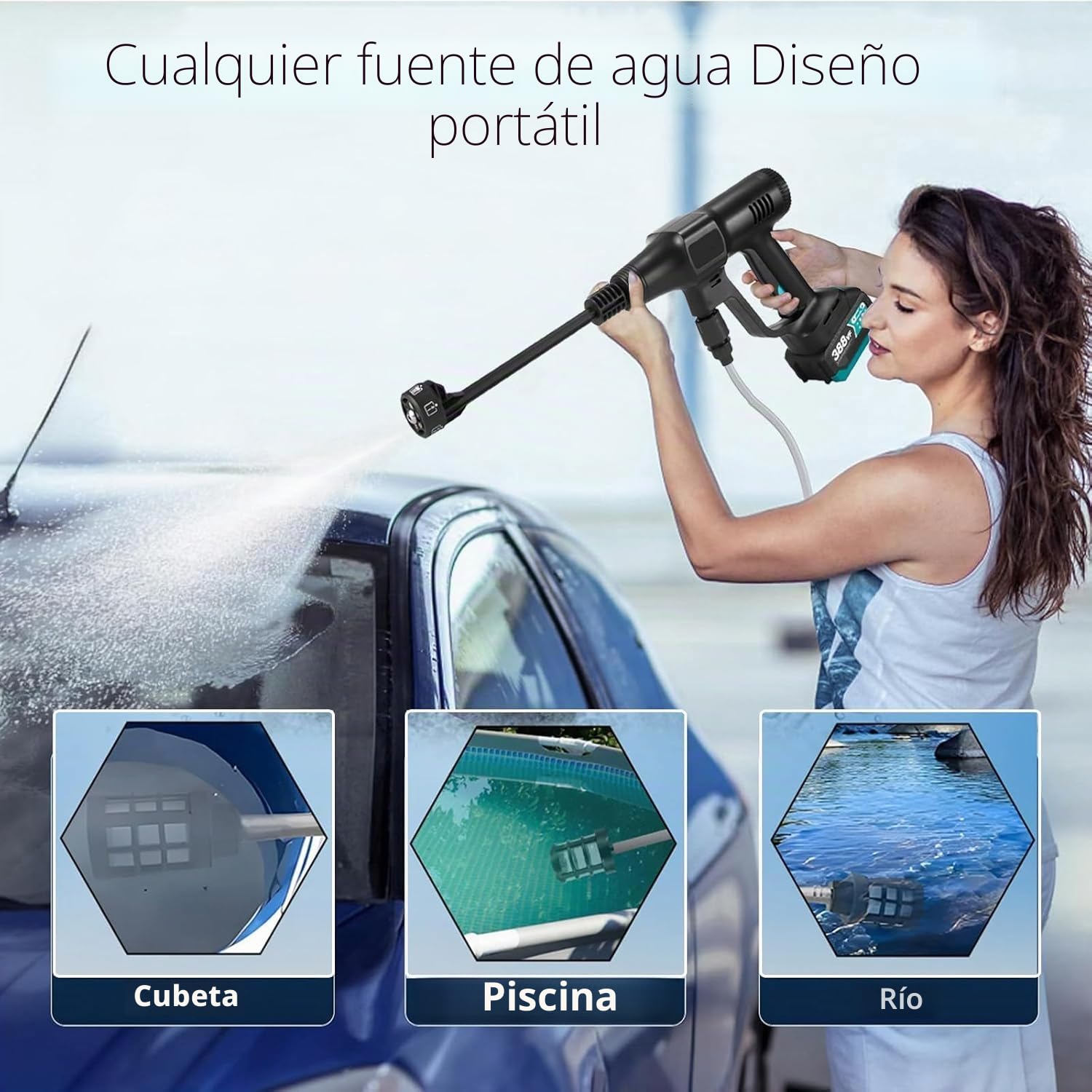 Hidrolimpiadora Bateria de 3 velocidades máx 18V 200 bar/2900 PSI | portatil pistola de agua a presión con Boquilla Ajustable 6 en 1press and clean de para Coche