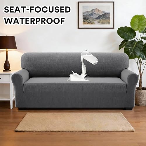 Miniatura 7 de PrinceDeco Waterproof Couch Covers Slipcovers for Sofas,1 Piece Stretch Jacquard Sofa Slipcover Leakproof Pet Friendly Furniture Protector for Kids,