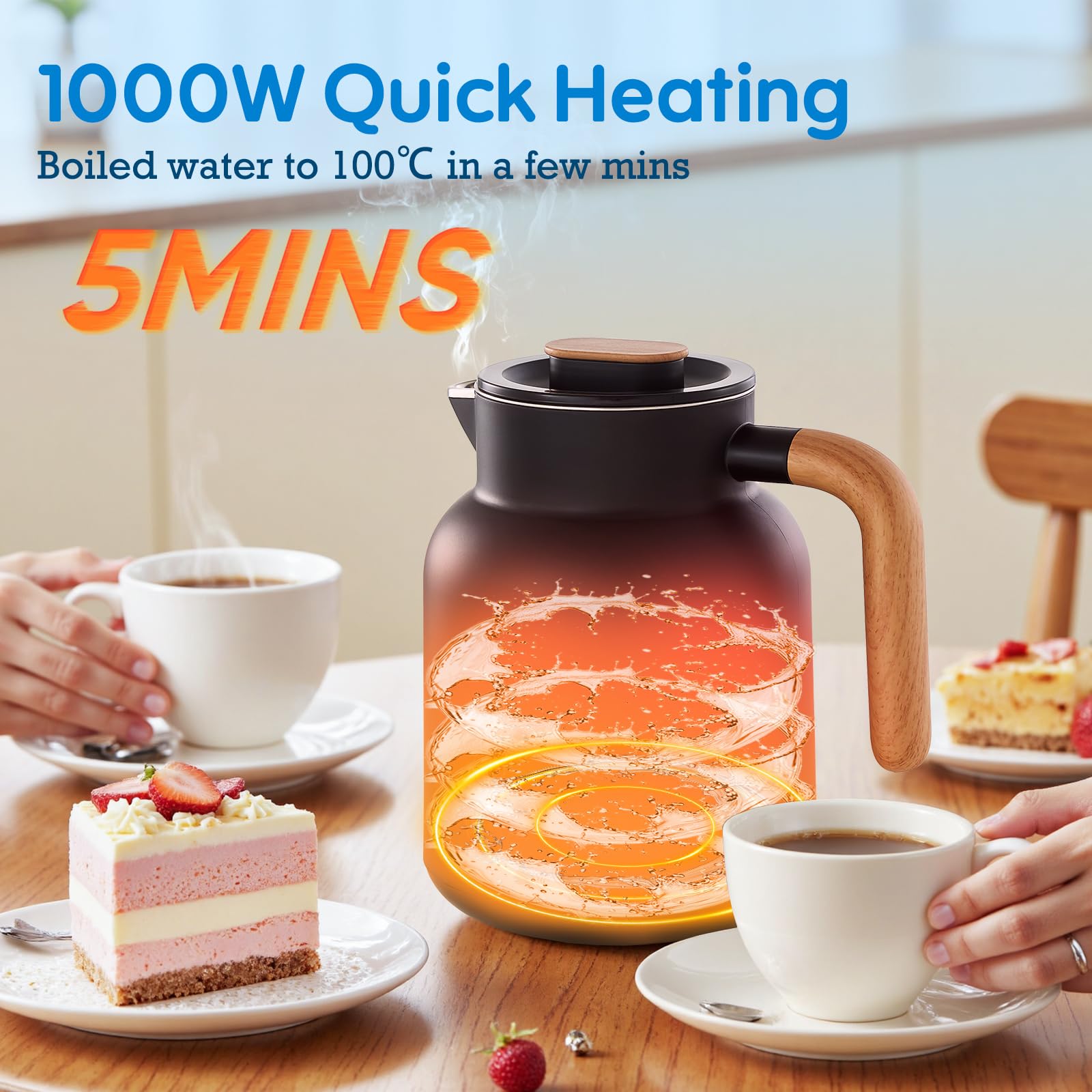 DmofwHi Bouilloire Electrique Inox 1L, 1000 W, Affichage Numérique, 5 Niveaux de Température, Fonction de Maintien au Chaud 4H, Double Paroi, Idéale pour le Café et le Thé au Bureau – Noir