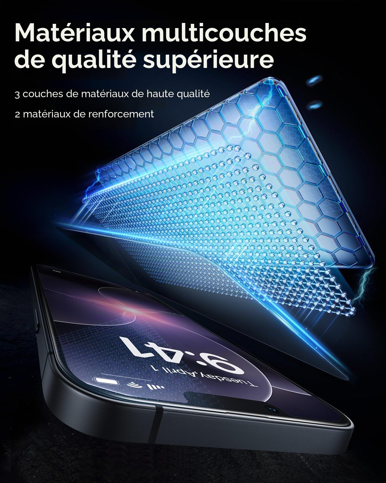 ESR 3 Pièces Verre Trempé pour iPhone 17e/iPhone 16e/iPhone 14/iPhone 13/iPhone 13 Pro, Cadre D'installation Facile, Ultra Résistant, Film Protection écran, Anti-rayures, Protection Militaire