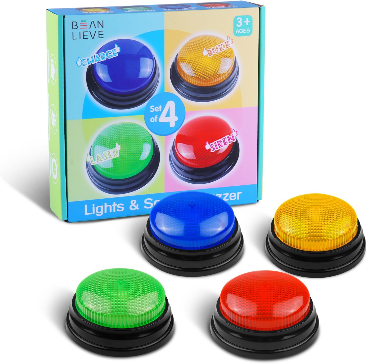 BEAN LIEVE 4-Pack Game Buzzers - Family feud Buzzer with Lights and Sounds, Answer Buzzers for Classroom, Quizzes Party, Buzzer for Game Show for Kids, Adults and Teacher Supplies