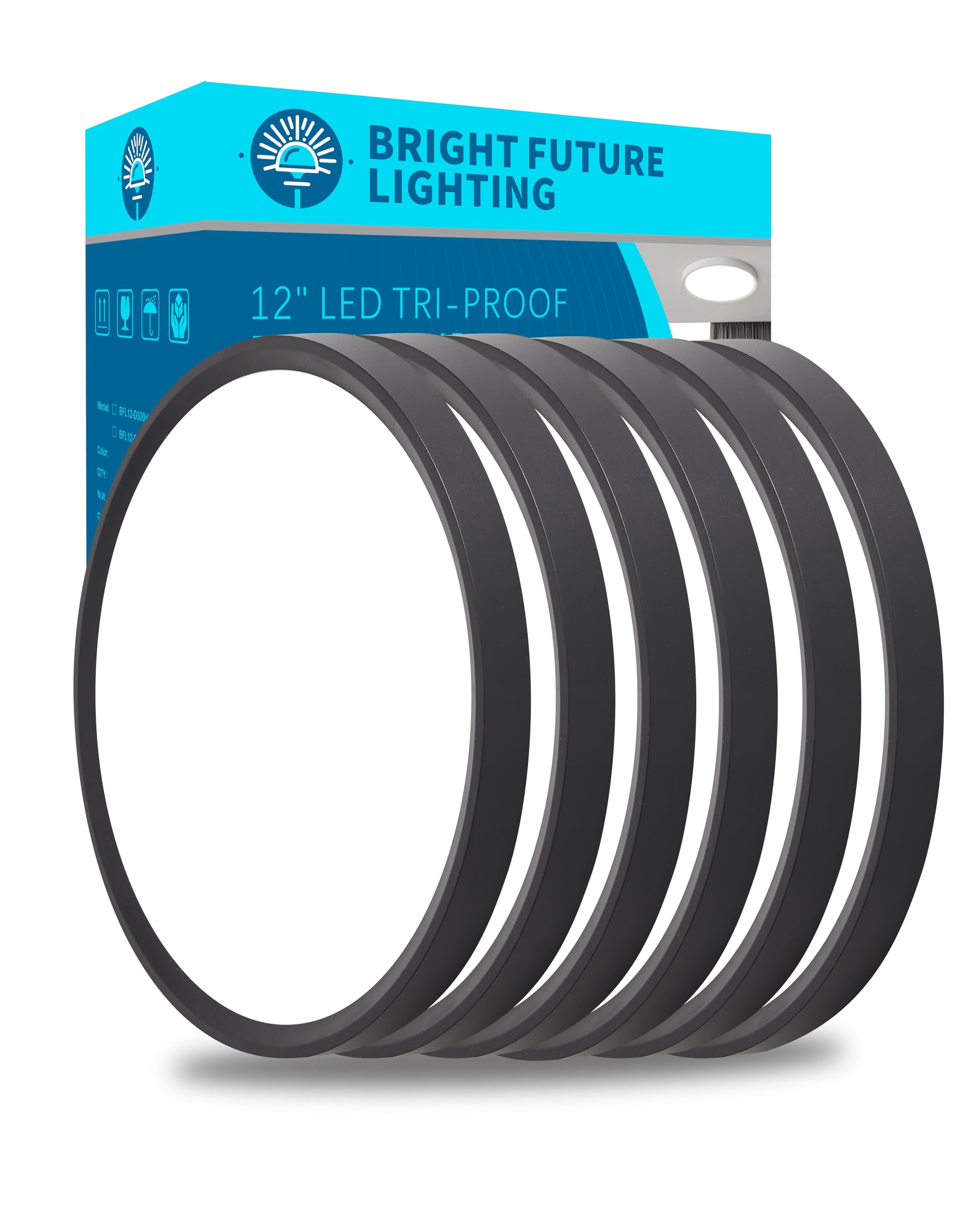 6pack 12 Inch Flush Mount Ceiling Light, 24w Led Ceiling Light, 3000k/4000k/6000k Selectable 2520lm Ceiling Lights, Super Slim Led Light Fixture for Bedroom Kitchen Living Dining Room Office (Black)