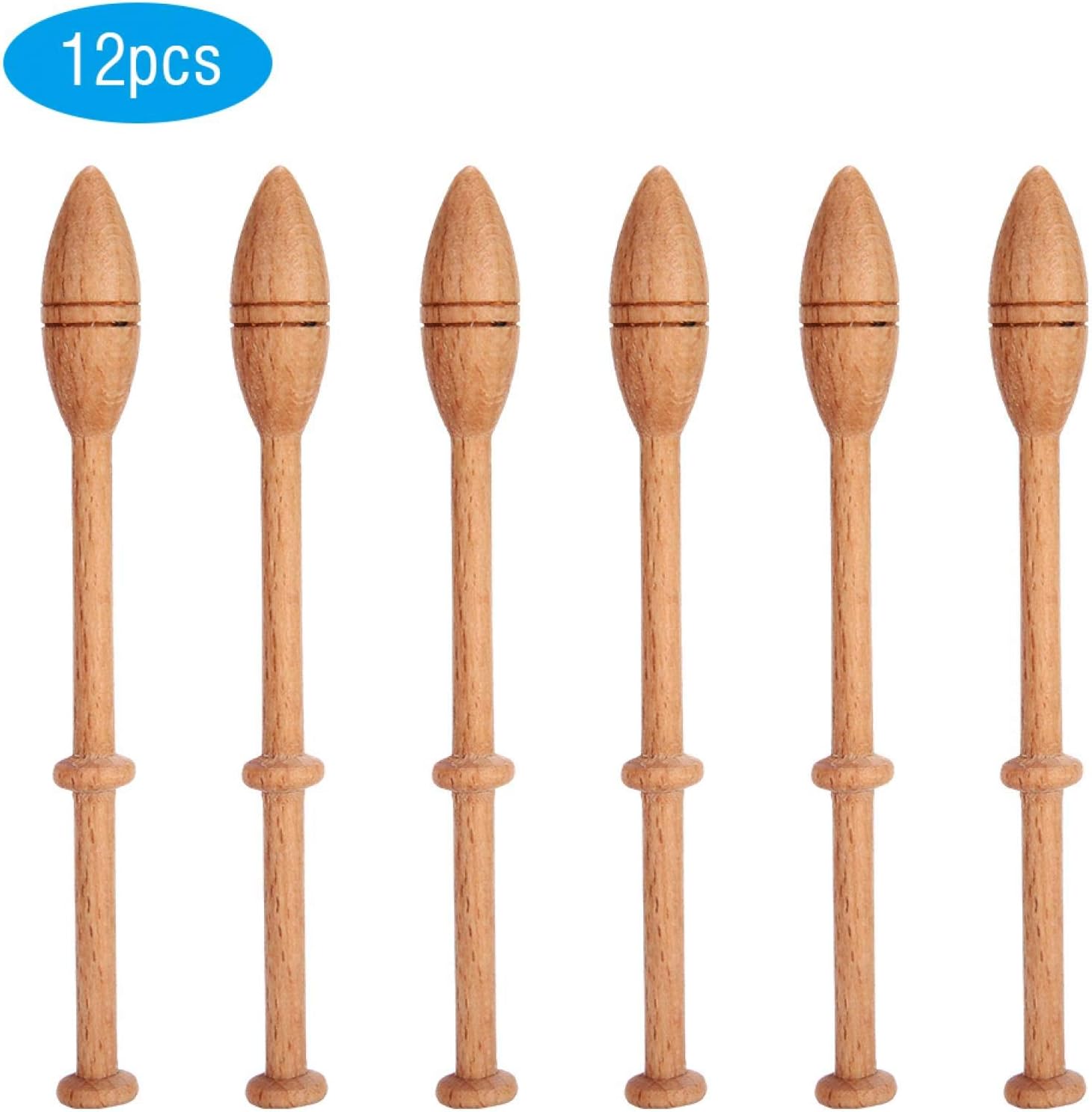 Oumefar 12pcs Lace Bobbin Wooden Lace Bobbin Antique Vintage French Craft Turned Wood Weaving Tools Wooden Spools Home