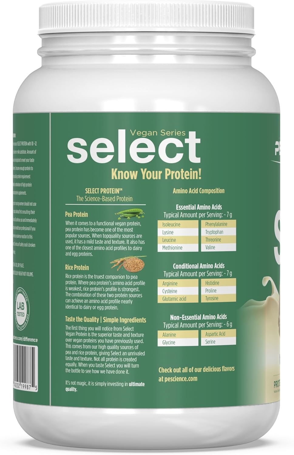 PEScience Select Vegan Protein Powder, Plant Based Protein Powder, Amazing Taste, Smooth Texture, Pea and Brown Rice Blend, Dairy Free, Lactose Free, Gluten Free - Vanilla Indulgence, 27 Servings - Image 8