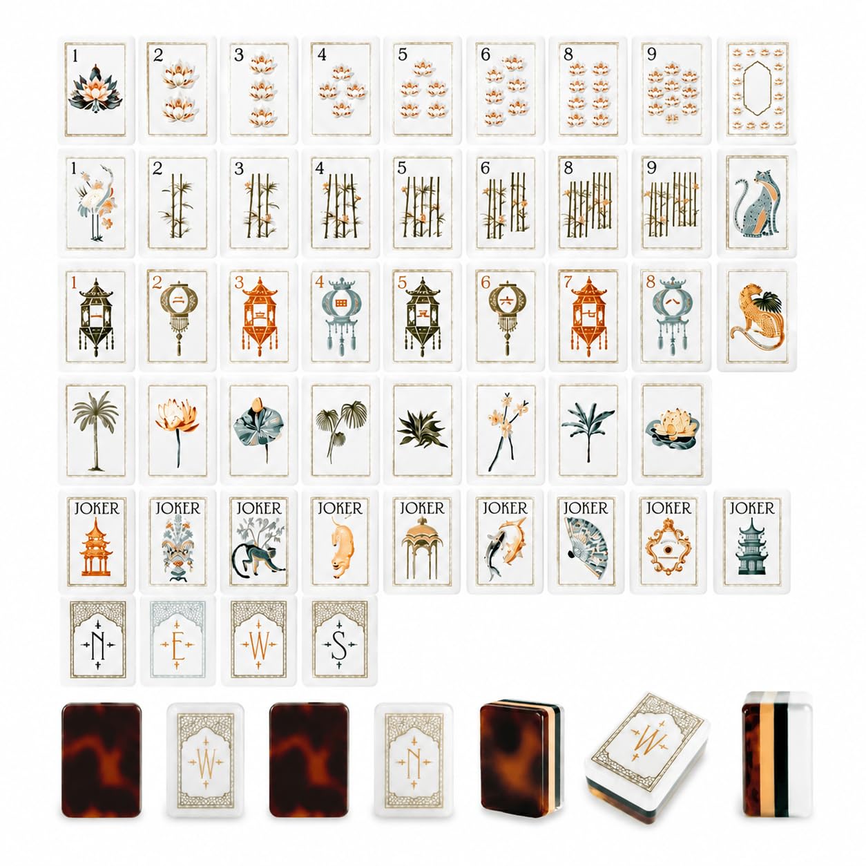 Solo 160 Pezzi in Acrilico per Mahjong Americani, 4 Strati di Ricambio Grande (1,5"), Pezzi Western incisi Premium per Viaggi (Senza Accessori),Marrone