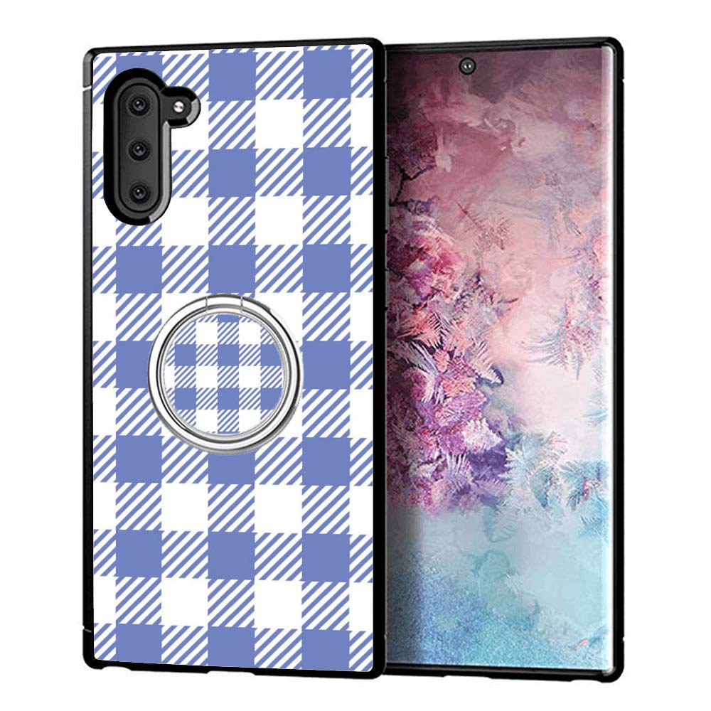 Ruyal Up Samsung Galaxy Note 10 Case with Phone Ring Buckle - TPU Rubber and PC Anti-Slip Grip Cover Case for Samsung Galaxy Note 10 and Metal Rotatable Ring Holder Stand (Baby Purple Squares)