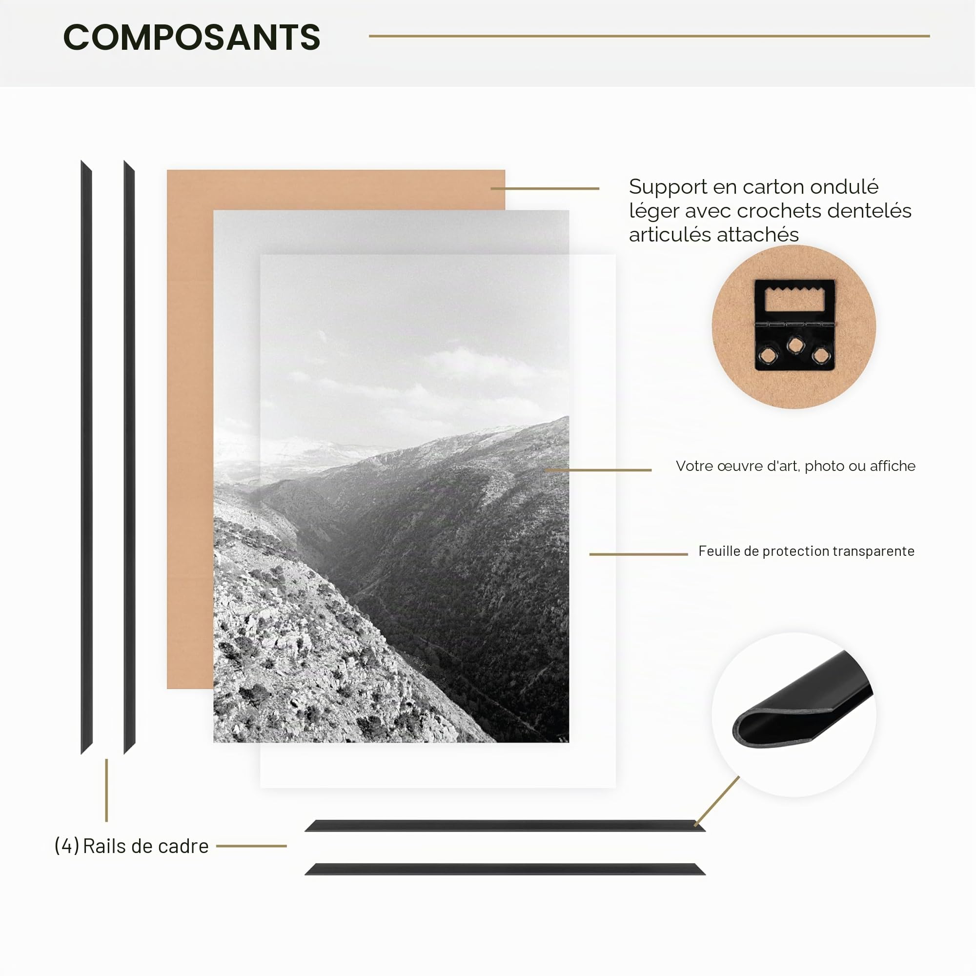 MCS Cadre Poster Original 56,8 x 71,1 cm, Cadre Noir Léger, Fixation Murale Verticale et Horizontale, Grand Cadre Photo pour Photos, Posters et Œuvres d'art (Lot de 2)