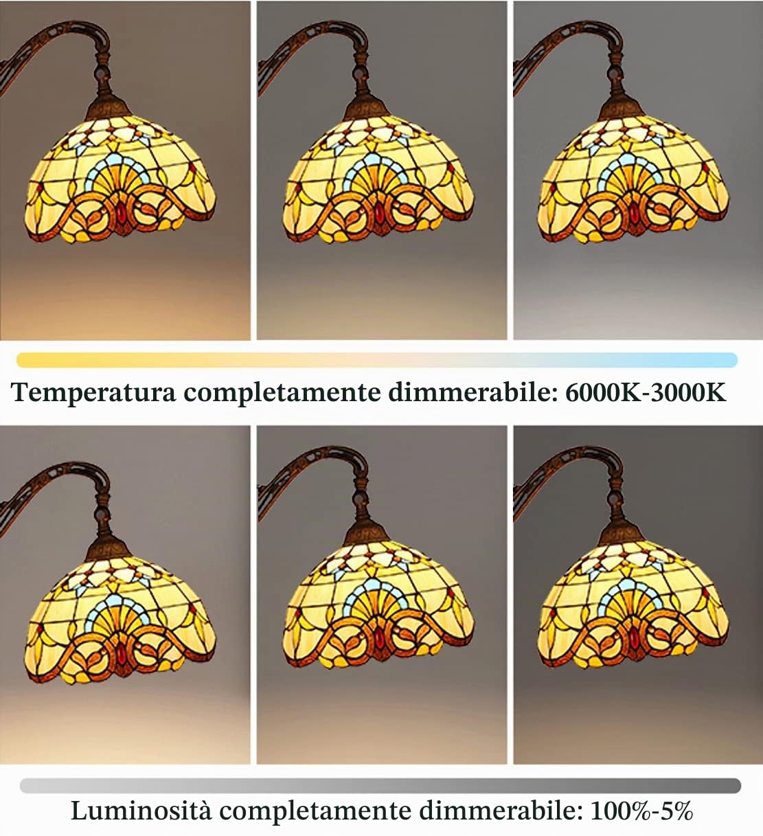 12W LED Lampada da Terra Soggiorno Dimmerabile,Tiffany Regolabile Vintage Lampada a Stelo,E27 Vetro Lampada da Lettura per Camera da Letto Studio Ristorante,con Telecomando,H165cm,c
