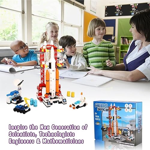 Bttyu Juego de juguetes de transbordador espacial juguete espacial STEM 12 en 1 kit de construcción aeroespacial de juguete con cohete de transporte