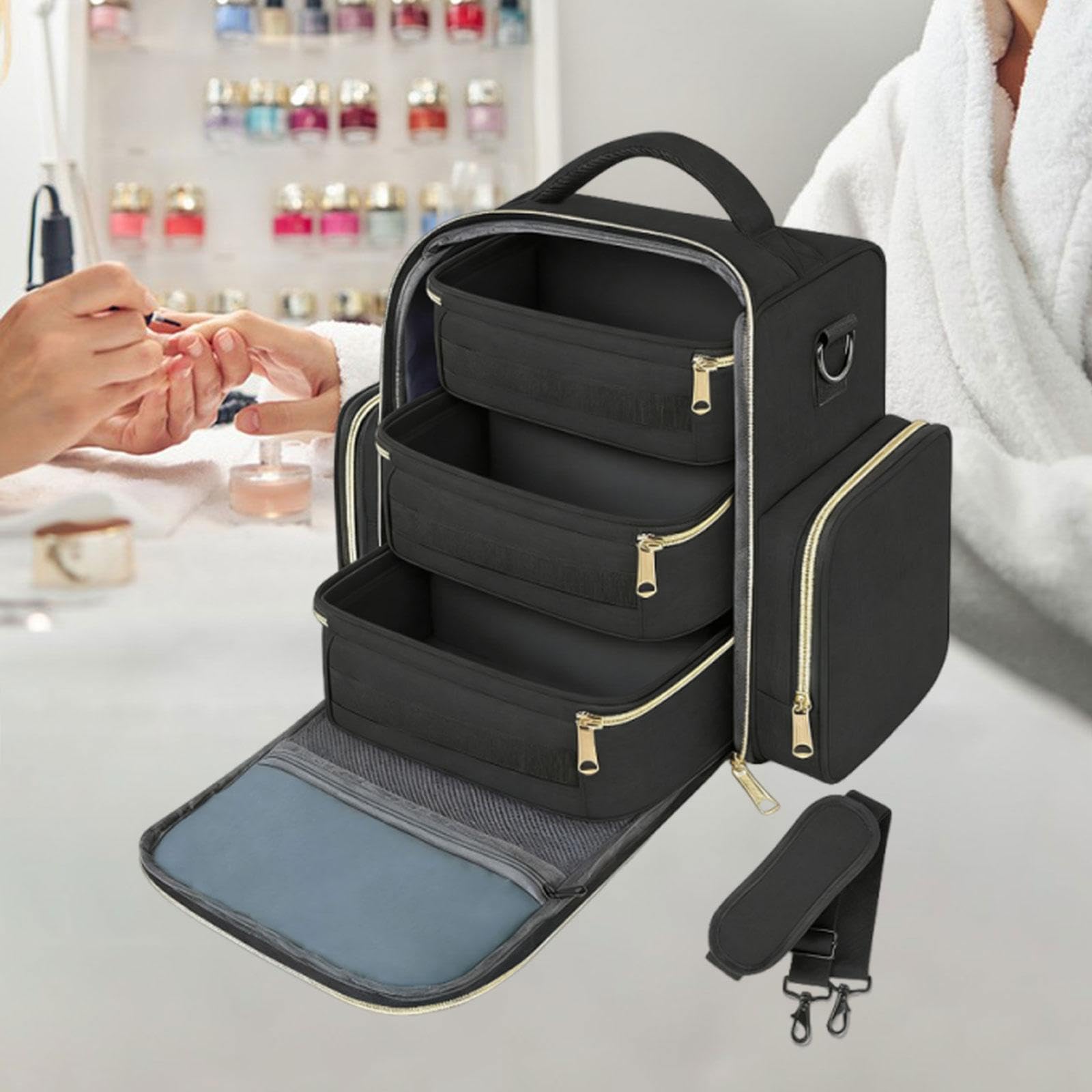 Tragbares Nagellack Organizer Etui, Gel Nagellack Tasche, Schwarz