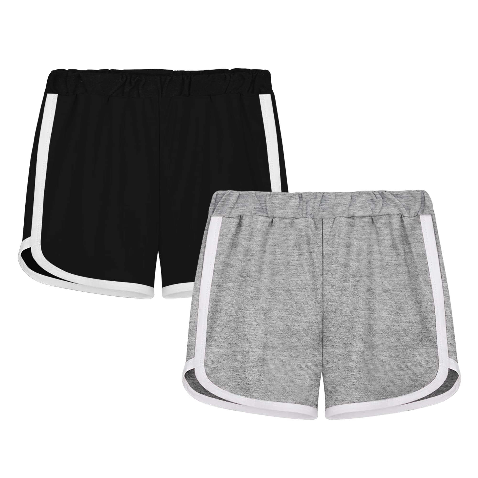 GENTABY Mädchen Shorts Baumwolle Kinder Gym Kurze Hose Athletisch mit Sommer Sport Running Shorts Jungen Schwarz Grau Rosa Lila 2 Pack Tanzen 4-11 Jahre Mädchen Gym Shorts.