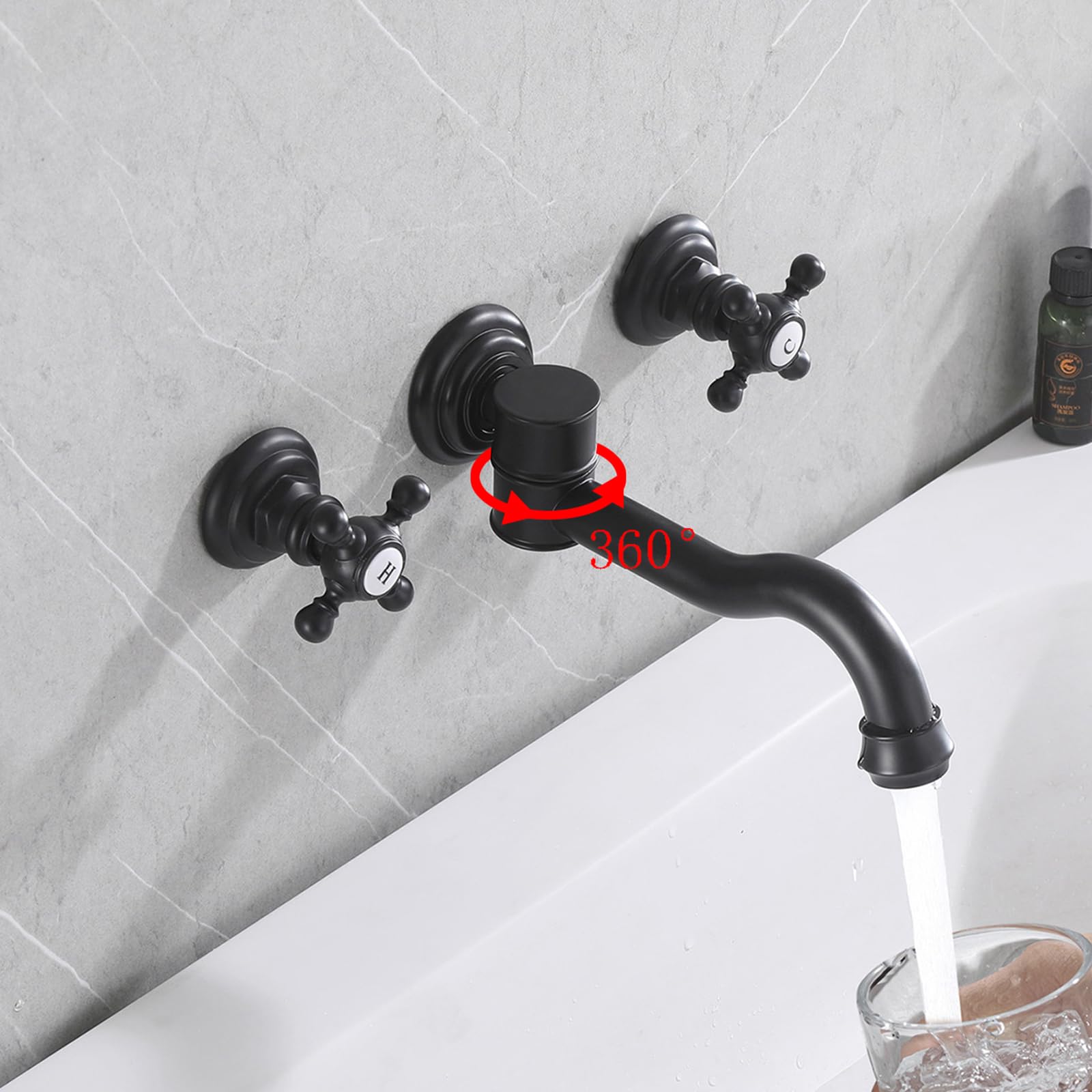XJTNLB Grifo de Pared para Lavabo Negro, Grifo Bimando Lavabo Vintage Giratorio de 360 Grados Griferia Baño
