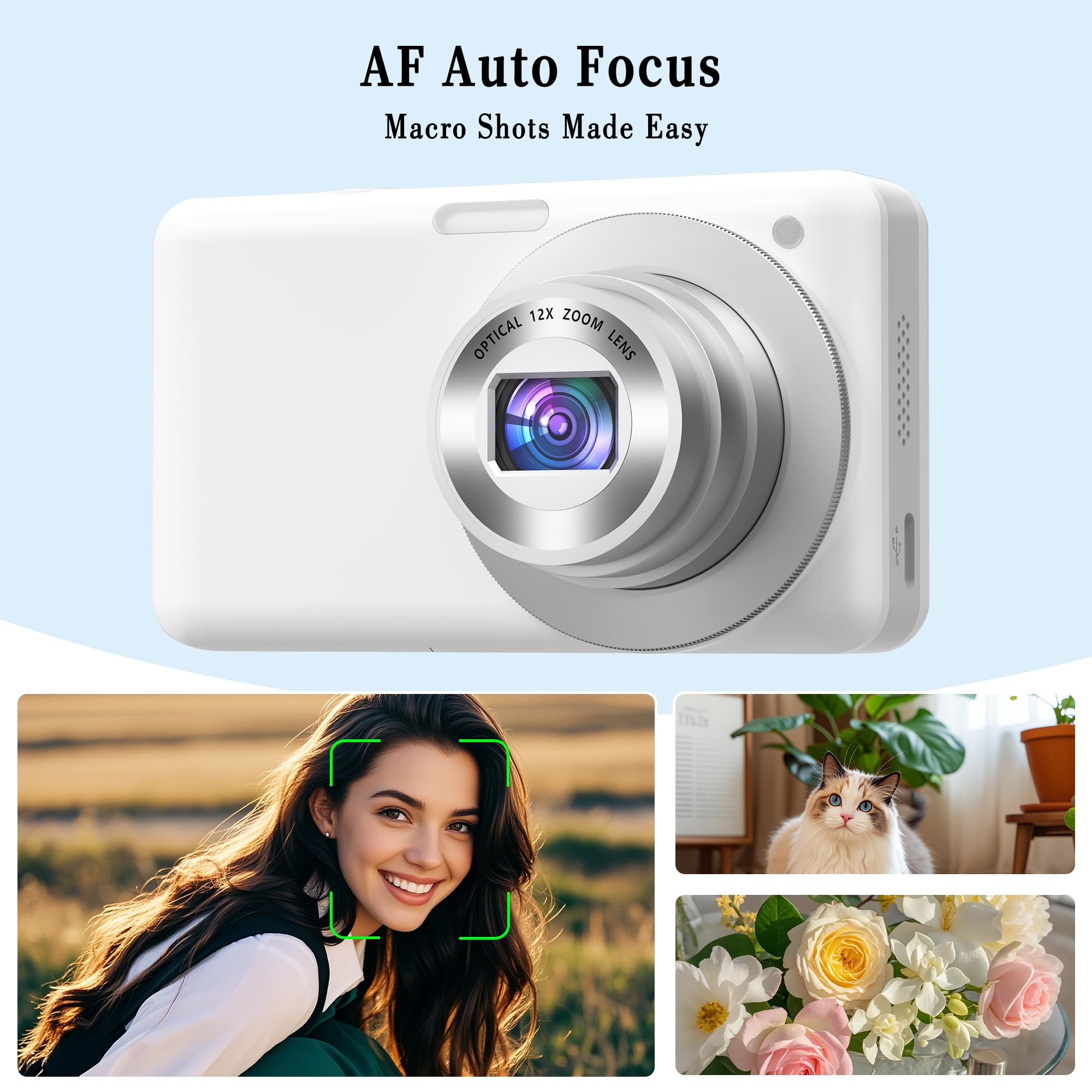 Fotocamera digitale 4K 64MP: fotocamera compatta portatile con zoom ottico 12x, autofocus e anti-shake tascabile, per viaggi, adolescenti, studenti, adulti, scheda da 64 GB inclusa