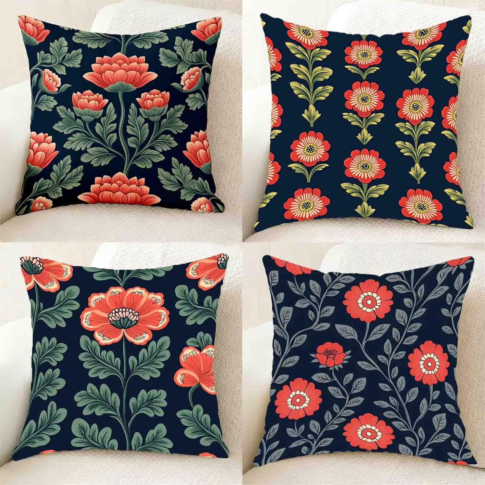 Czerwona poszewka na poduszkę 60 x 60 cm, zestaw 4 sztuk, wodoszczelna, lniana poszewka na poduszkę, wiejska, na sofę, kwadratowa poduszka dekoracyjna do pokoju, dekoracja salonu, z ukrytym zamkiem