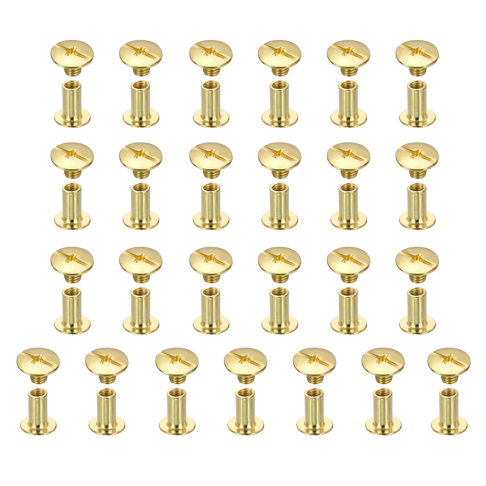 sourcing map 25set Chicago Screw M5x10mm Phillips Nail Rivet Stud Bolts Rivets Binding Post Screw for DIY Craft Leather Belt Bag Bookbinding, Gold
