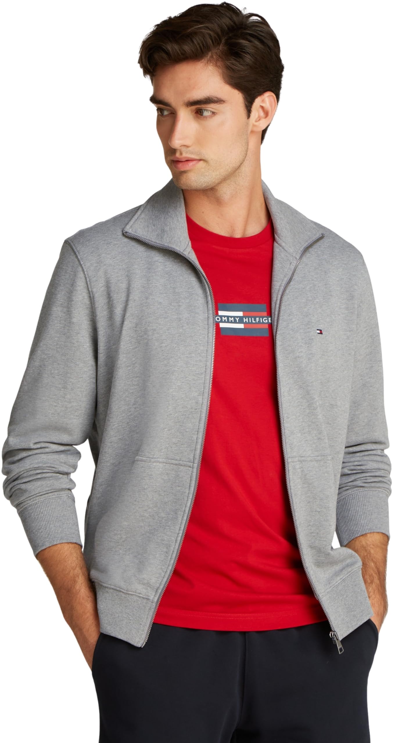 Tommy Hilfiger Uomo Felpa con Cerniera Essential Terry con Colletto alla Coreana