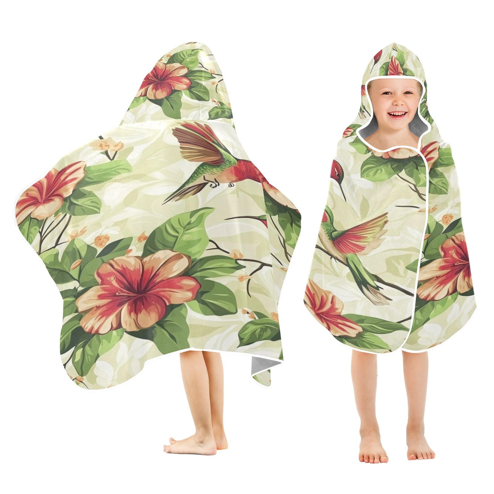 Kigai Flower Bird Hooded Beach Towel for Kids Soft Absorbent Quick Dry Bath Towel with Hood Lightweight Toddler Shower Pool Bath Wrap for Boys Girls