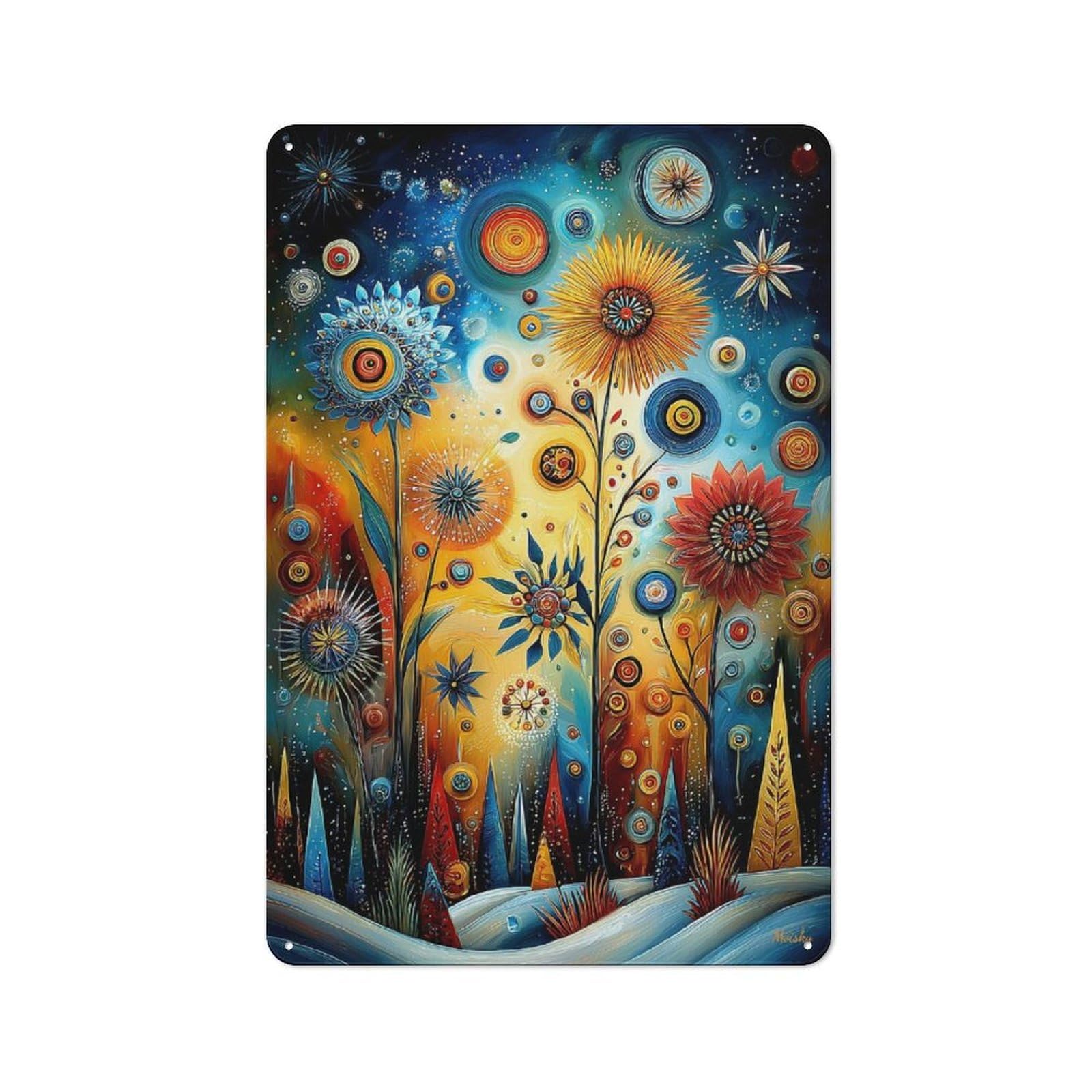 Junmoney Abstract Winter Garden – Surreal Festive Deco Workshop Style Rative Art Tin Sign 30X20cm, Industrial Wall Art For Garage, Hobby Room, Office Or Man Cave