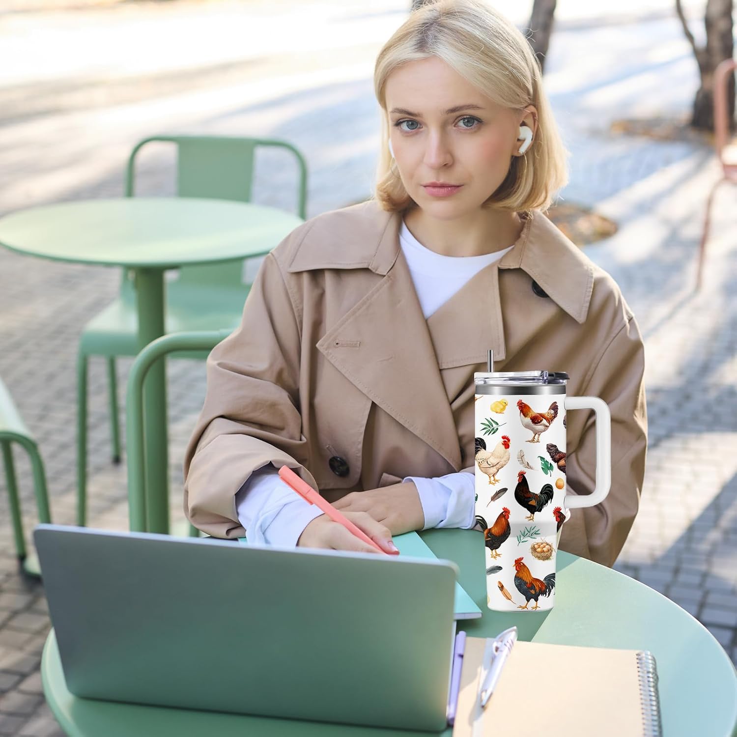 Chicken Gifts for Women, Chicken Gifts for Chickens Lovers, Birthday Christmas Chickens Themed Gift for Lady Girl, Insulated Stainless Steel Tumbler with Straw 40oz, BPA-Free - Image 4