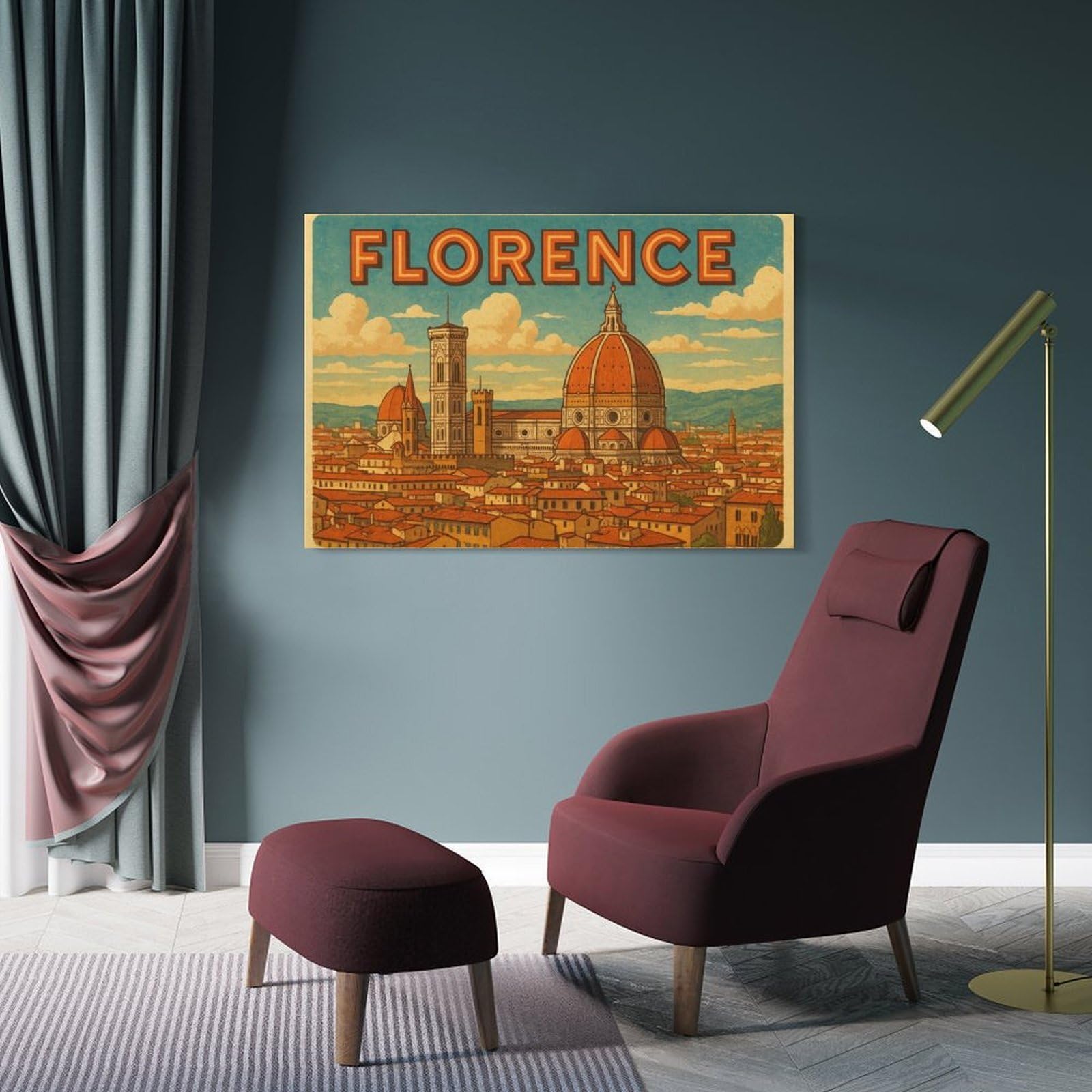 Junmoney Florence Vintage Travel Canvas Wall Art 24x36inch(60x90cm), for Study, Office Or Focused Interiors, Home Office Artwork with Decorative Appeal