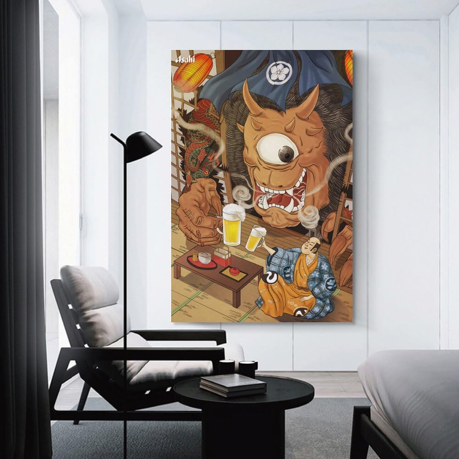 絵画。壁掛け絵原画手描き【楽しいビールパーティー】03 キングフィッシャー ラガービールの絵画、ハチドリの絵画、キッチン
