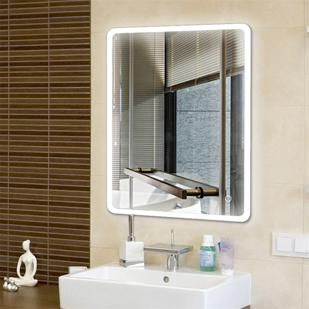 Increíble Espejo de iluminación para baño, Interruptor de Toque Espejo, protección del Medio Ambiente y Ahorro de energía, 5050LED Blanco, Nuevo listado, Esquinas Redondeadas (50 * 70cm)
