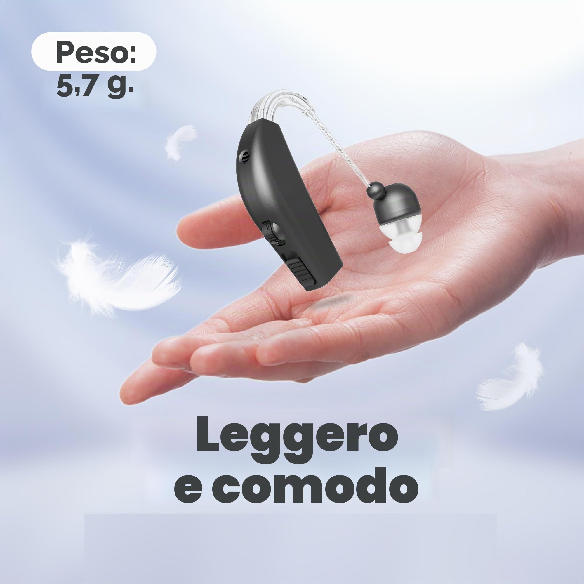 Dispositivo audio personale, batteria ricaricabile per tutto il giorno Leggero dietro l'orecchio Dispositivo vocale audio BTE Nero