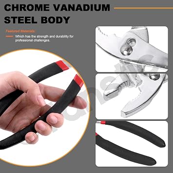 Tanstic 3Pcs 6 8 10 Slip Joint Pliers Set, Heavy Duty Carbon Steel Slip-Joint Pliers with Non Slip Handle