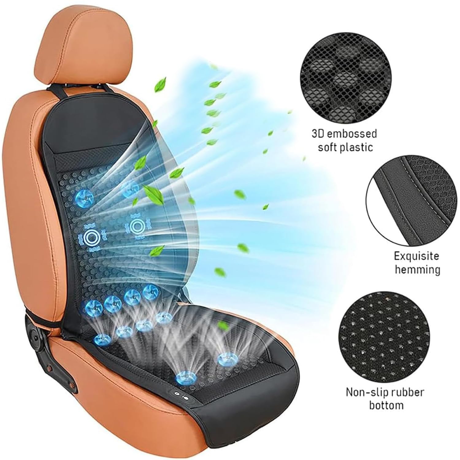 Cuscino Rinfrescante Per Sedile Auto Icyseat,Coprisedile Ventilato E Massaggiante 24 Ventole,3 Velocità Con Avvio Arresto Automatico,Compatibilità Universale Auto,Suv Camion(Black (24 fans) 24v)