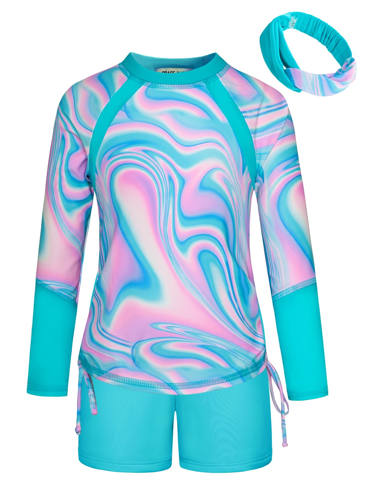 GRACE KARIN Girls Swimsuit Long Sleeve Rashguard Set 2-Piece Bathing Suit 6-12Y